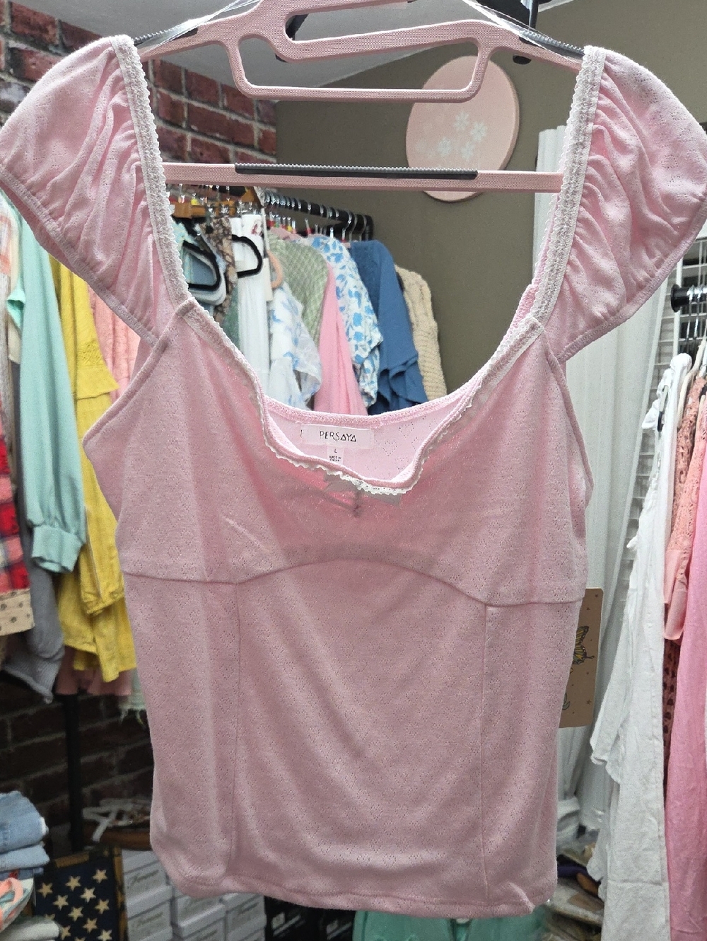 Persaya Soft Pink Lace-Trim Scoop Tank